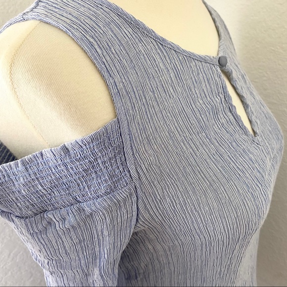 Pleione Cold Shoulder Blue Tunic Top Striped S - Picture 5 of 9